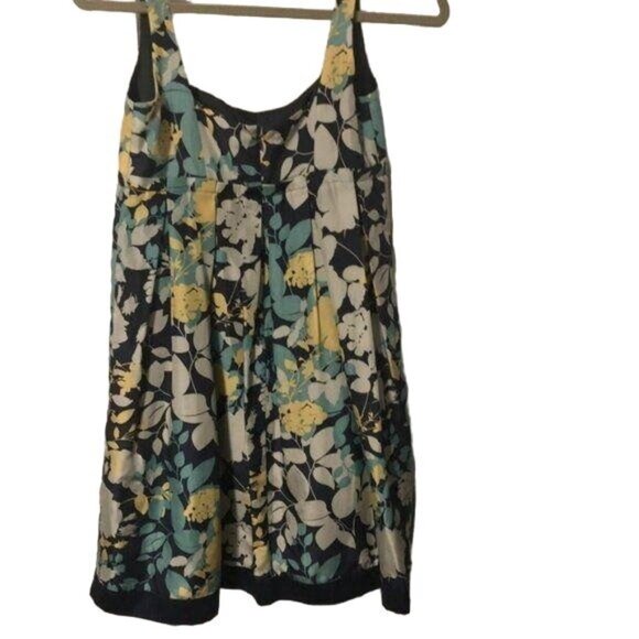 BCBG Paris Dress Floral Sleeveless Pleated Skirt Square Neck Silk Blue/Yellow 2 - Picture 5 of 13